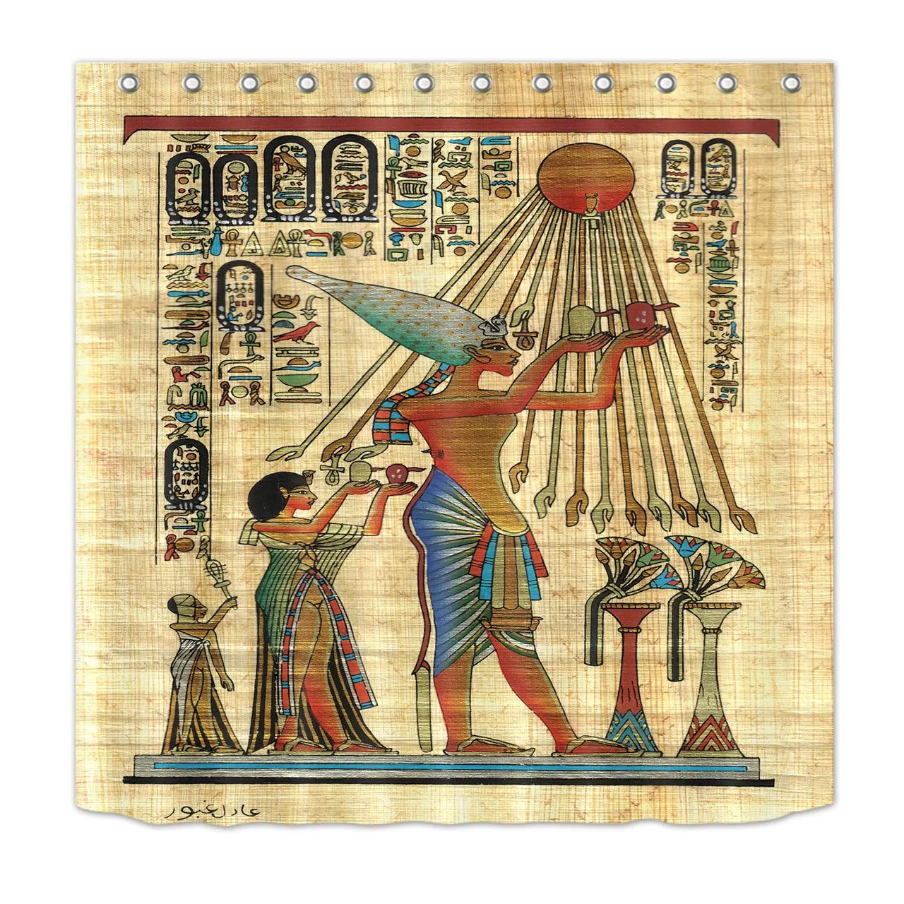 LB Ancient Egyptian Drawing Papyrus Stall Shower Curtain Egyptian God Goddess Symbols Alphabets Shower Curtain Waterproof