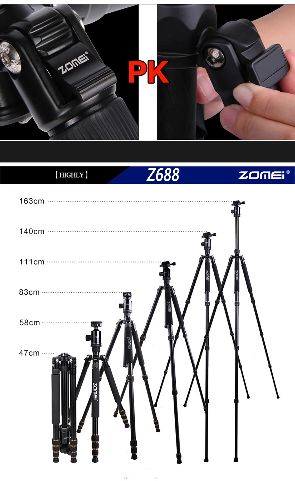 Zomei Z688 Профессиональный фотографический дорожный Компактный алюминиевый тяжелый Устойчивый Штатив монопод шаровая Головка для цифровой DSLR камеры