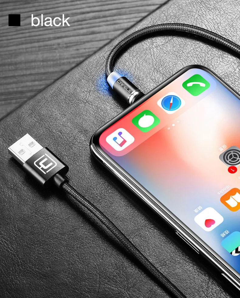 Cafele 100 см светодиодный магнитный usb-кабель с магнитной вилкой+ кабель USB C+ Кабель Micro USB+ кабель USB для iPhone X 8 7 6 Plus 5S SE