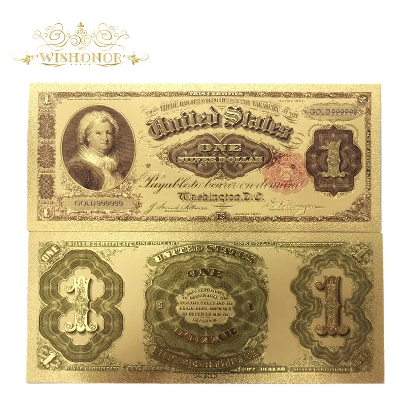 10 шт./лот Красивая американская банкнота 1891 год USD 1 доллар в 24k позолоченные