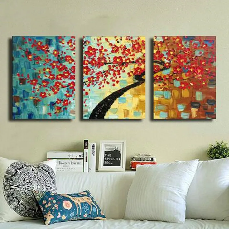

Colorful Abstract Flower Oil Painting on Canvas Handmade Acrylic Paintings Wallpaper Modern Home Decor 3 Panel Wall Art Pictures