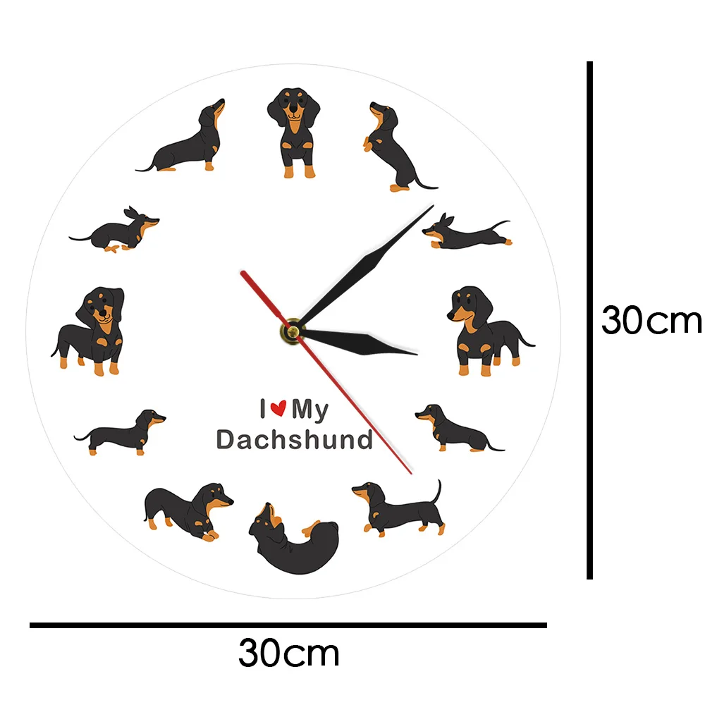 Такса собака культовый силуэт Очаровательная собака яркие настенные часы подарок для любителей животных бесшумные декоративные часы домашний декор