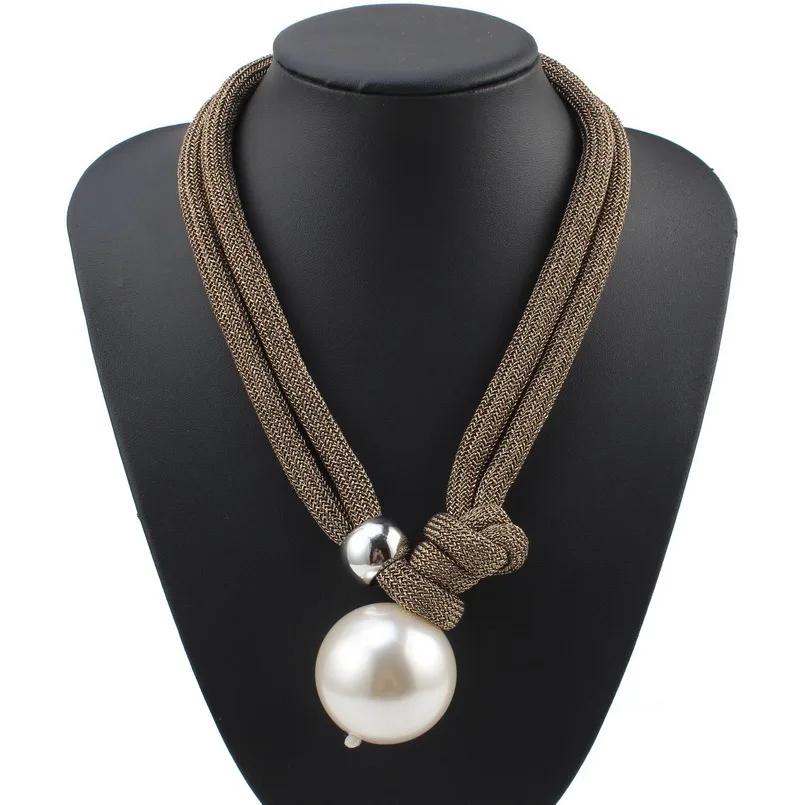 Цепочка на Биб-веревочке, длинное ожерелье с большим шариком из искусственного жемчуга для женщин, Брендовое ожерелье ручной работы, ювелирное изделие