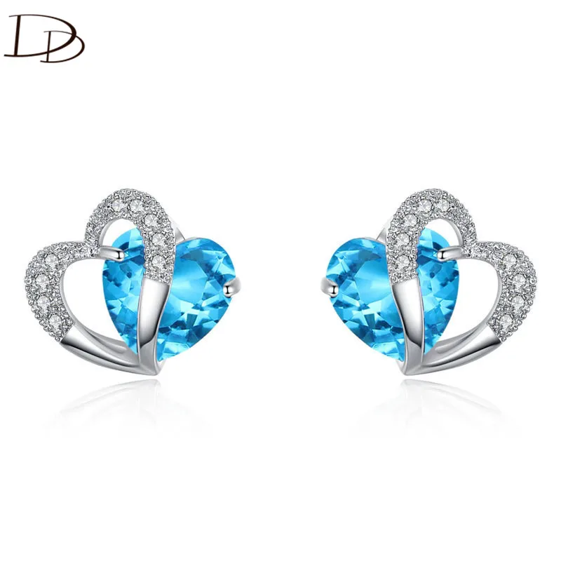 

DODO Purple Blue Crystal Stud Earrings Women White Gold Color Kpop Heart Shape Earring Fashion Jewelry Brincos ear cuff E141