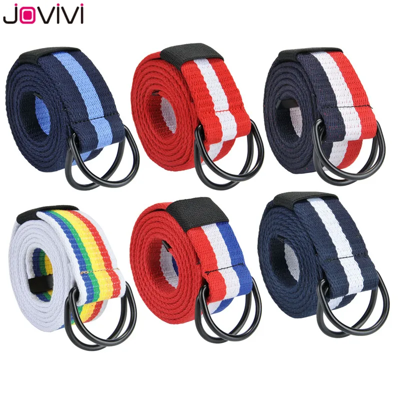 

Jovivi Fashion 1 pc Mens Double D-Ring Canvas Web Belt Casual Stripe or Solid Pattern Men's Belts Have 6 Colors Optional