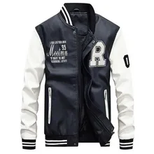 Новая мода 4XL кожаная куртка мужская повседневная флисовая утолщенная искусственная кожа пальто колледж Бейсбол мото Байкер Куртка бомбер
