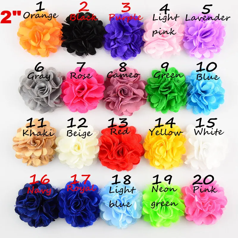 

120pc/lot 2" Tulle Flowers For Hair Satin Mesh Flowers Without Hair Clips Charlotte Tulle Puff Flower 20 color