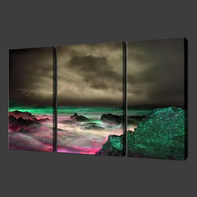stormy sea set of three canvas s picture wall art oil paintings