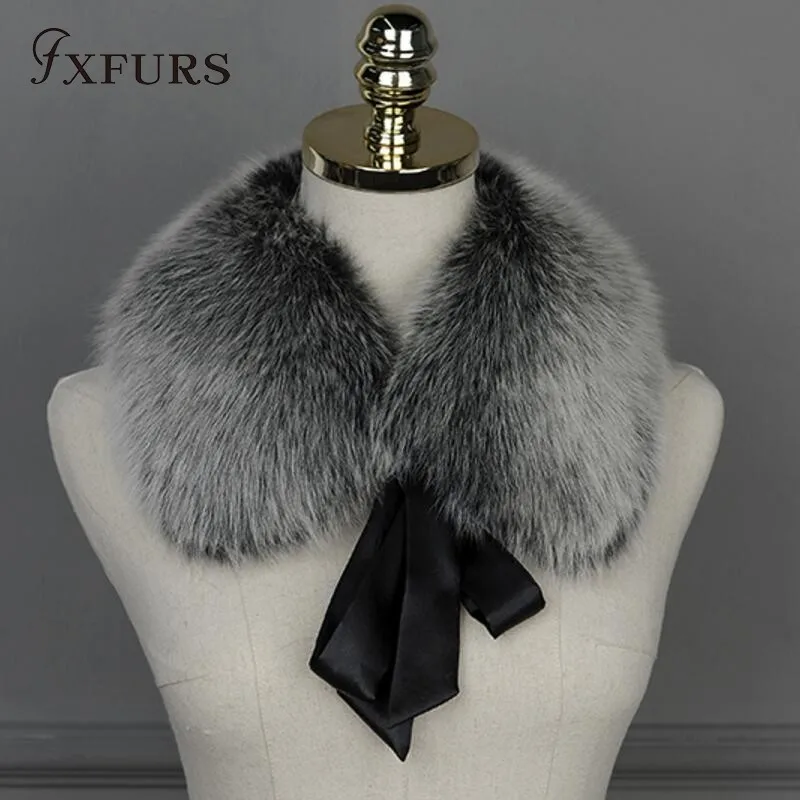 FXFURS Модный меховой шарф настоящий енотовый собачий мех воротники с лентой натуральный мех палантин для шерстяных пальто 48 см - Цвет: black ST