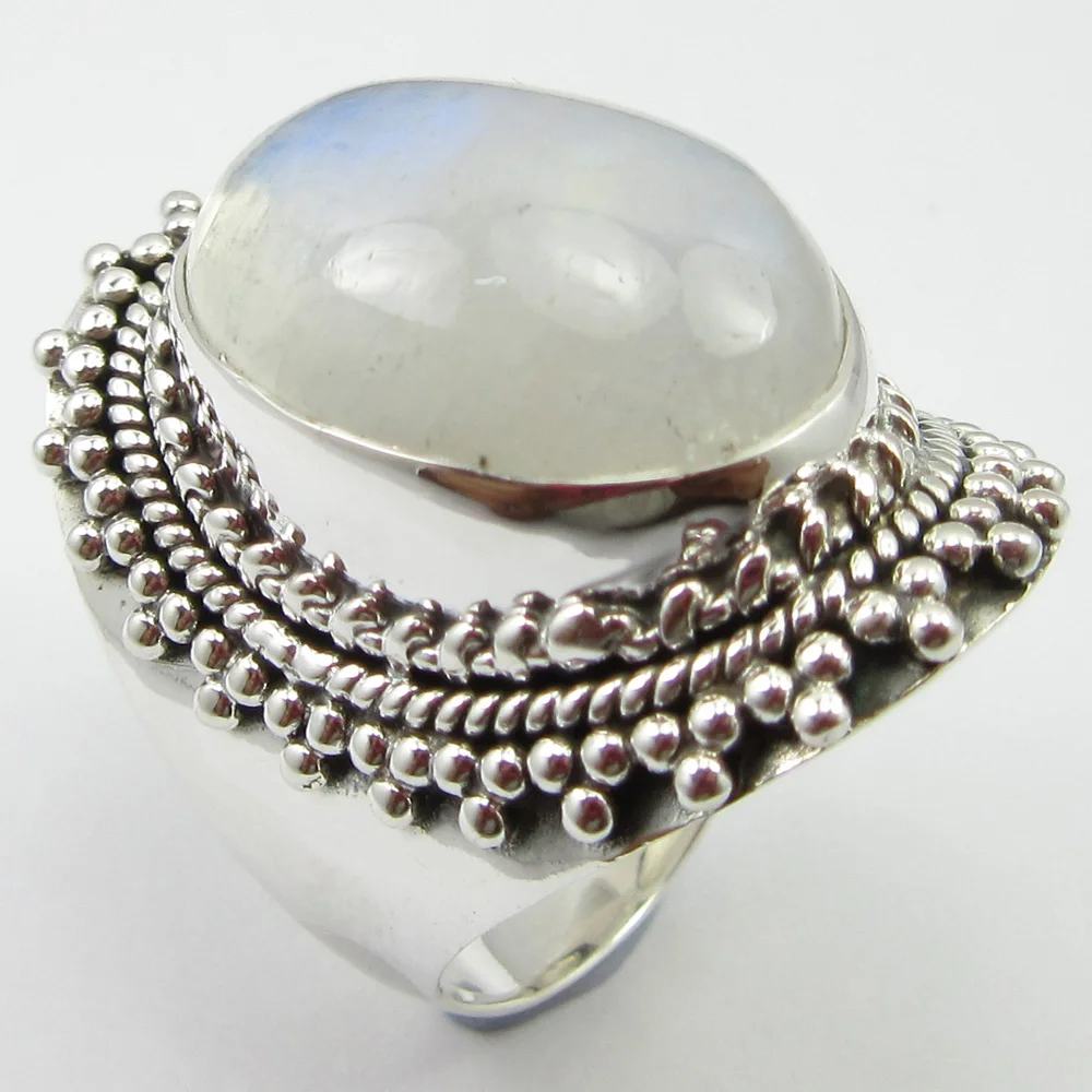 

Rainbow Moonstone Finger Ring Sz 6 Silver Handcrafted Jewelry Unique Designed
