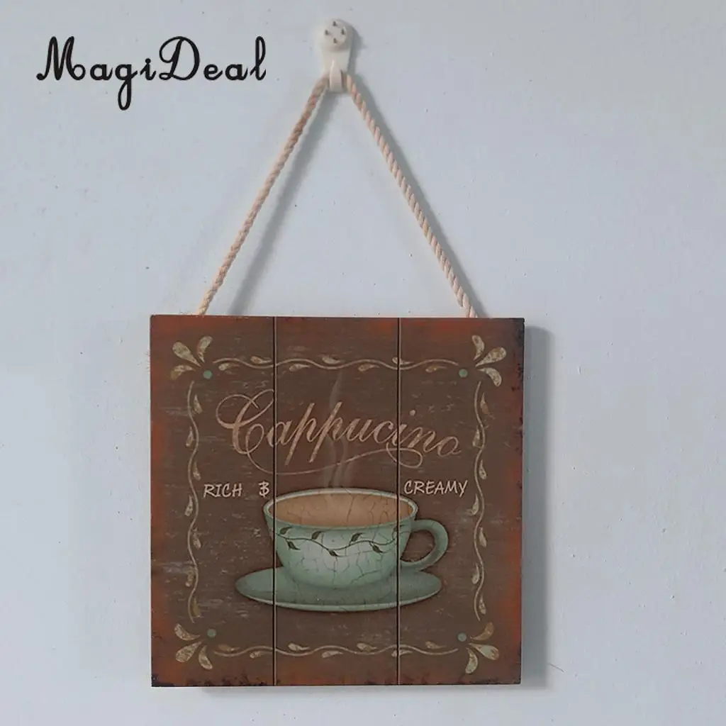 20x20cm Shabby Chic Solid Wood Coffee Sign Plaque Cafe Bar Dining Room Hanging Decor