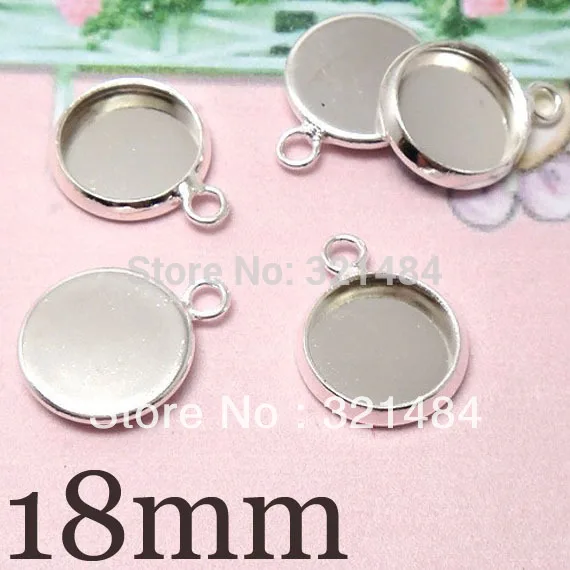 US $115.16 Wholesale Bulk 1000pcs Silver plated Transverse hole Earring Drop Bracelet Charm Pendant Base Blank 18mm Cap Cabochon Setting