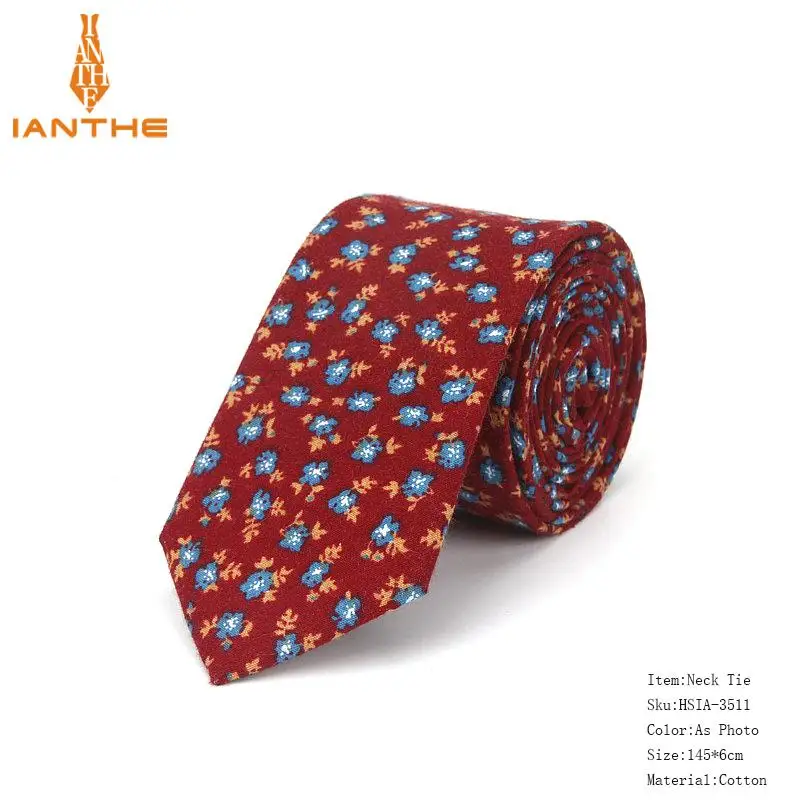 6 см Винтаж цветочный Хлопковые фирменные Носки Галстуки для Для мужчин свадьба черный галстук тонкий Gravatas Corbatas модные Повседневное печатные галстук Cravate - Цвет: IA3511