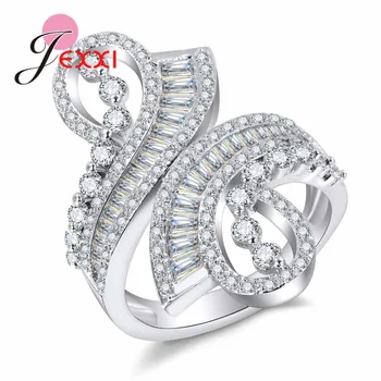 

Best Quality Popular Women Wedding Party Luxurious 925 Sterling Silver Finger Rings Micro Paved Sparkling Crystals Anillos