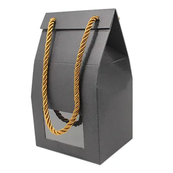 

100Pcs/lot Kraft Paper Gift Packaging Box with Hand Rope Papercard Snack Tea Nuts Packing Box with Clear Window for Craft Retail