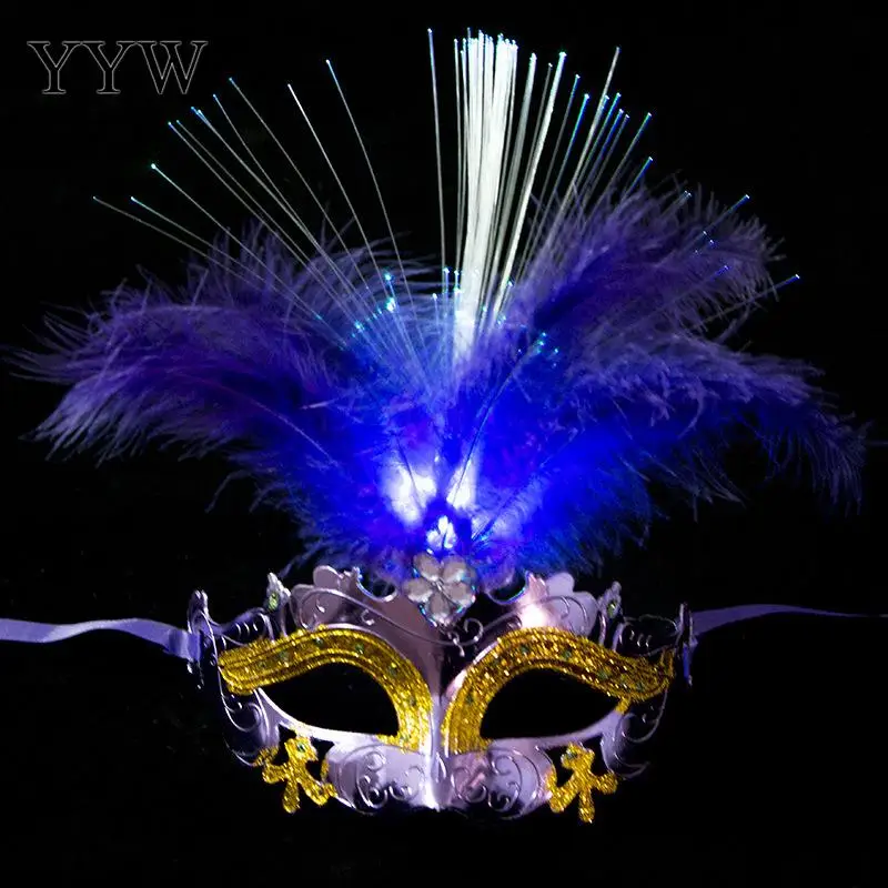 Sexy Venetian Mask Woman Costume Sexy Masquerade Masks With Led Light Venice Feather Flower Cosplay Carnival Party Performance - Цвет: purple