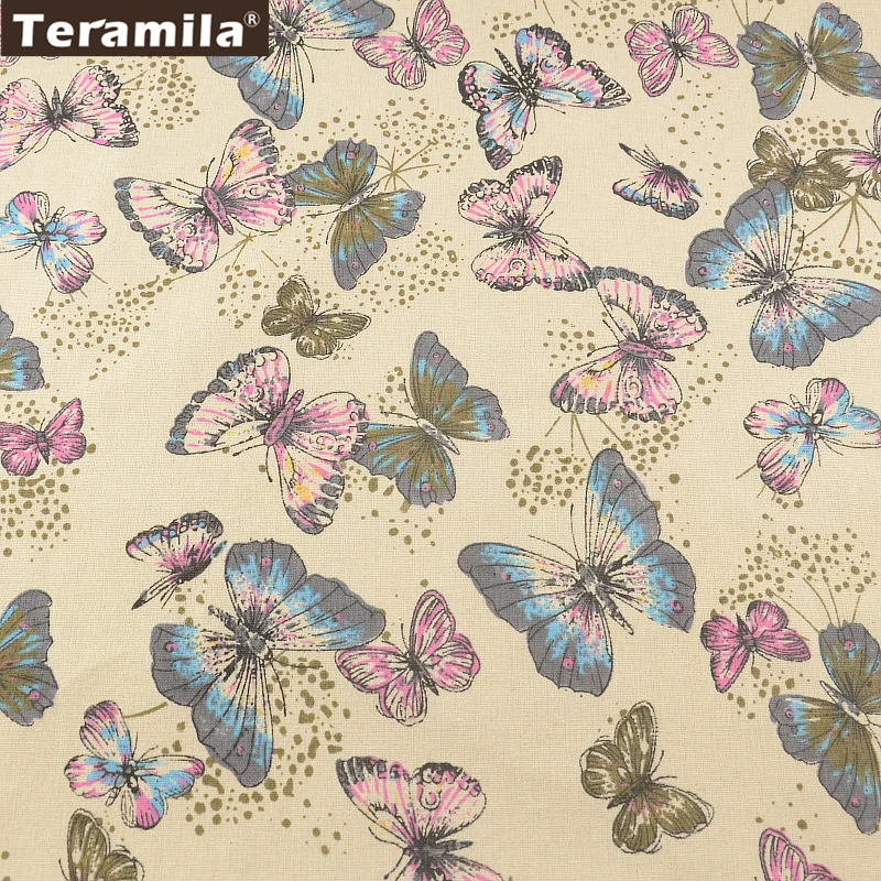 Butty Butterflies TERAMILA Cotton Linen Fabric Sewing Material Tissu Tablecloth Pillow Bag Curtain Cushion Pillow Home Textile