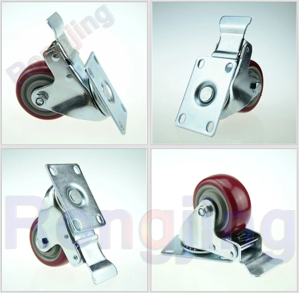 

New 3'' Furniture Swivel Caster Polyurethane PU Wear-resisting 360 Degree Rolling Wheel Palted With Double Bearing&Brake Castors