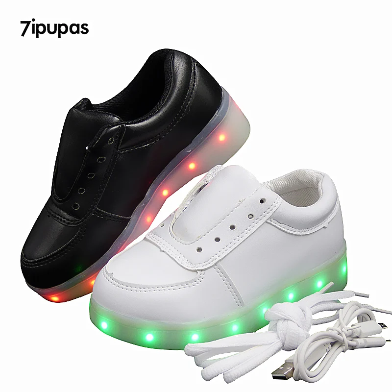 7ipupas Low Wholesale Price Luminous sneakers white black blue Graffiti 11 colors led lights glowing sneakers for boys girls kid
