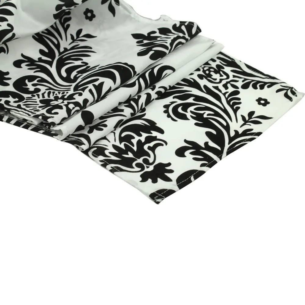10pcs/ Pack Black And White Flocking Table Runner,Damask Table Runner