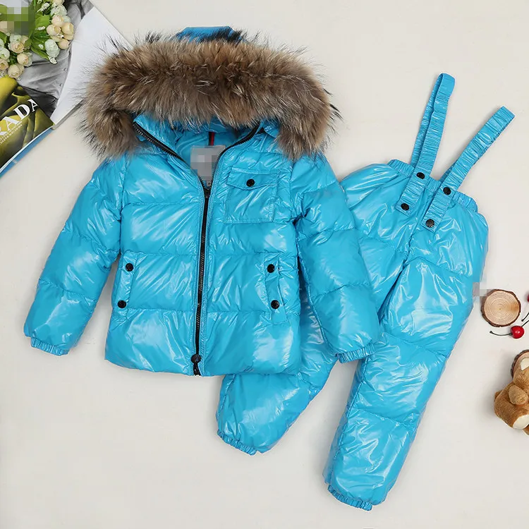 Sky blue shiny Акция, зимняя куртка розничная, зимняя детская одежда пуховик, платье,, русский теплый костюм на утином пуху - Цвет: Sky blue shiny