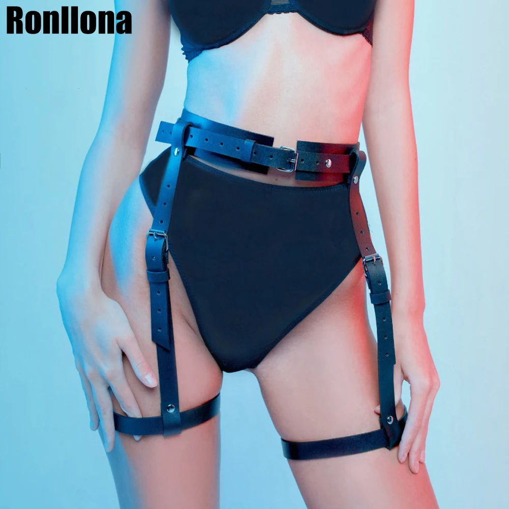 

Leather Bondage For Women Harness Sexy Garter Belts Adjustable Leg Cage Straps O-Ring Lingerie Fetish Harajuku Goth Dance Club