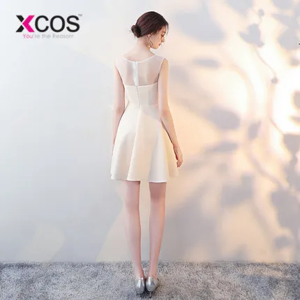 XCOS цвета слоновой кости красные женские модные платья подружки невесты 2019 белые короткие свадебные платья для гостей vestidos de boda invitada