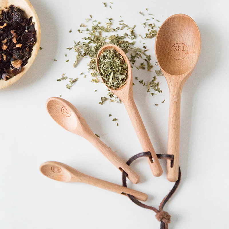4pcs Wood Measuring Spoon Set High Quality Kitchen Coffee Sugar Spice Spoon Baking Measuring Scoop Cooking Tools Wooden Utensils (4)