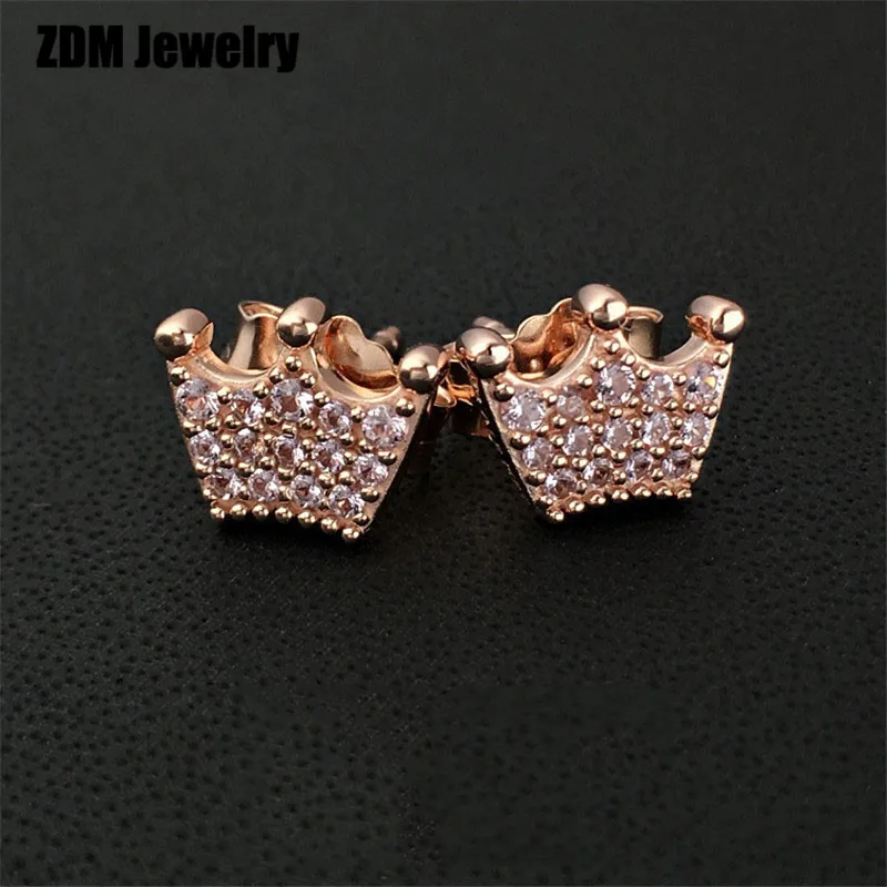 925 Sterling Silver 287127NPO ROSE PINK ENCHANTED CROWN EARRING STUDS Retro Simple Gorgeous Trend Jewelry Gifts | Украшения и