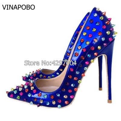 1Blue-high-heel-color-rivet-leather-patented-high-heel-exclusive-pin-rivet-low-to-help-high