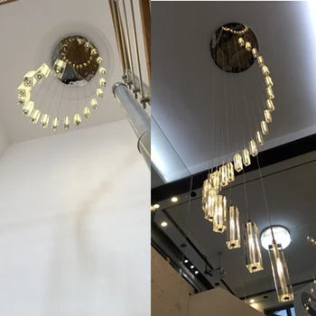 

Modern Chinese simple villa lamp crystal block long line LED chandelier S - type rotating double staircase living room lighting