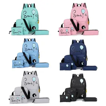 

Sell at a loss! 4Pcs/set Canvas Women Backpack Schoolbag Printing Cute Rucksack Casual Daypack School Bag Bagpack fo