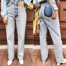 Винтажный светильник, синие потертые джинсы, женские брюки, повседневные однобортные джинсовые свободные штаны с высокой талией, уличная одежда, Femininas