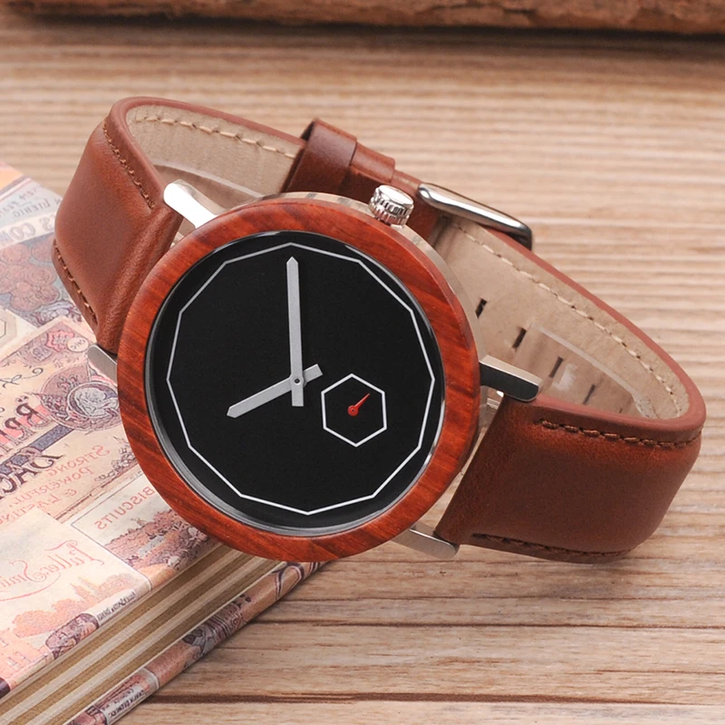BOBO BIRD Mens Watches Unique Handmade Wood Quartz Wristwatches Male Metal back cover Leather strap in Gift wood Box Custom logo