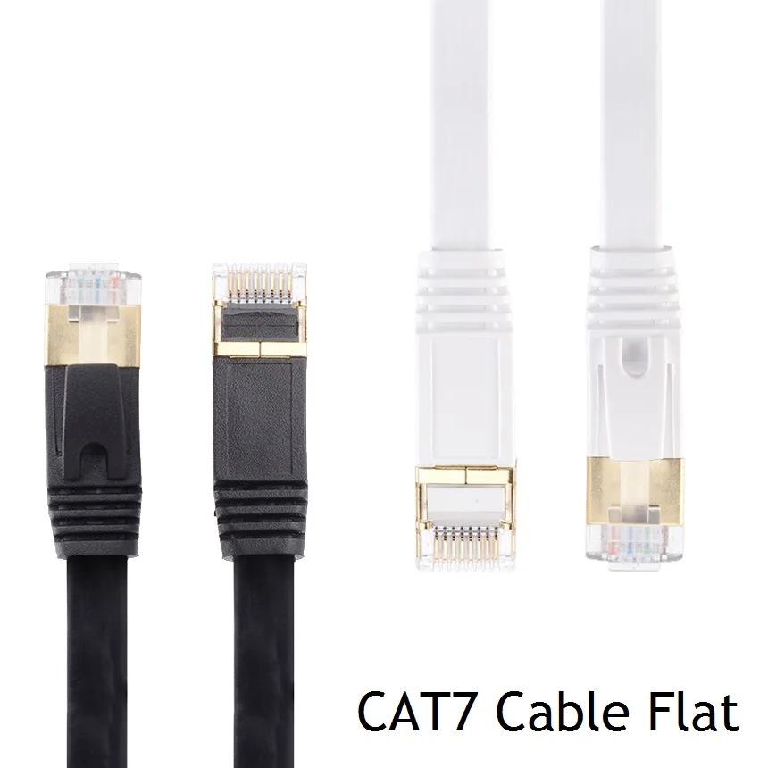 3/6. 5/10/15 футов Черный Белый Кот 7 Cat7 Плоский Ethernet кабель патч RJ45 экранированный (SSTP)
