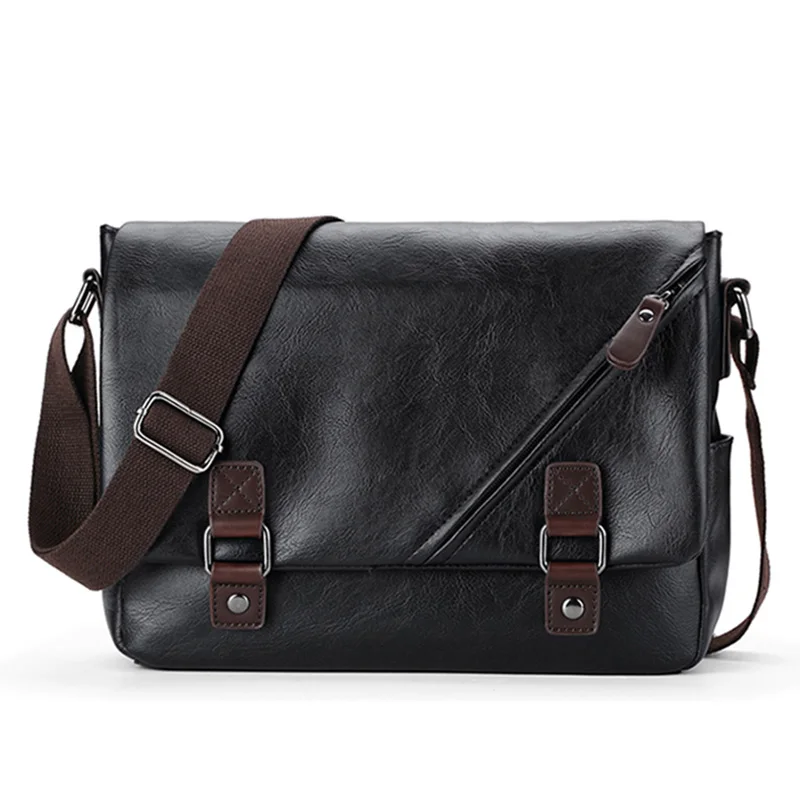 Роскошная брендовая кожаная мужская сумка-мессенджер, Мужская черная деловая сумка-слинг, винтажные сумки через плечо для мужчин, Повседневная сумка через плечо, Bolsa - Цвет: Black