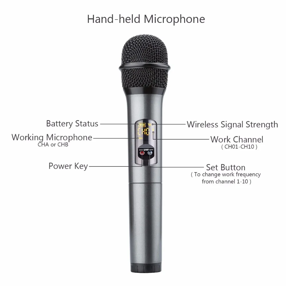Excelvan K18U профессиональный Bluetooth 2 ручной микрофон УВЧ беспроводной микрофон Система светильник в весе светодиодный дисплей