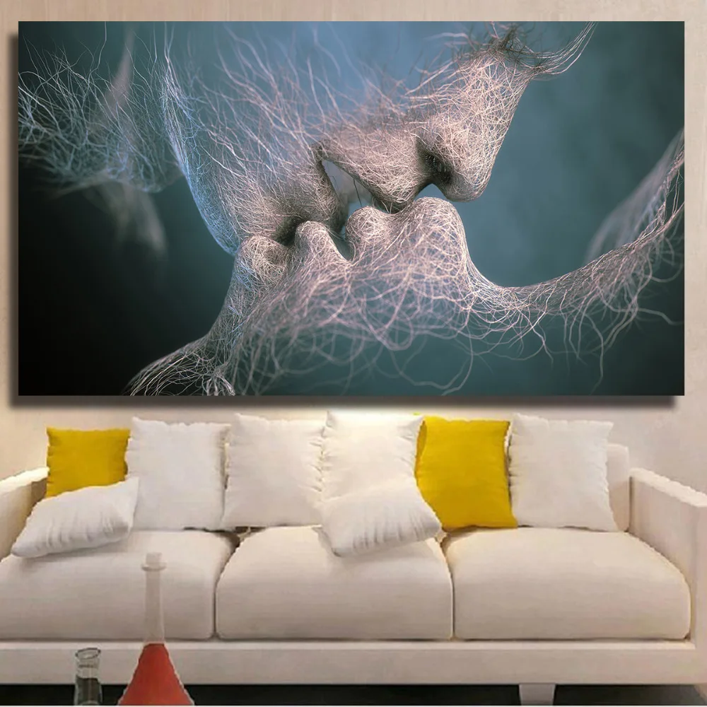 

QKART Wall Pictures For Living Room Lover Kiss Oil Painting On Canvas Wall Art Posters and Prints