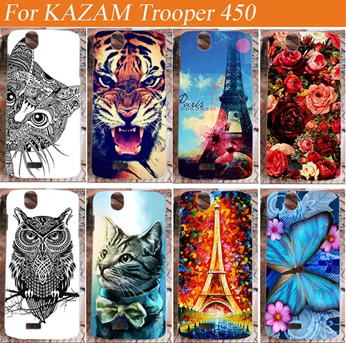 

2016 New 14 Patterns Painting Colored Soft tpu Cell Phone Cases Cover For KAZAM Trooper 450 Case with tiger lion bear flowers
