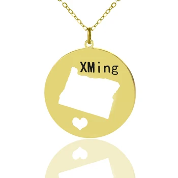 

AILIN Custom American Home Oregon Map Necklace Gold Color Oregon Map Pendant Engraved Name Jewelry