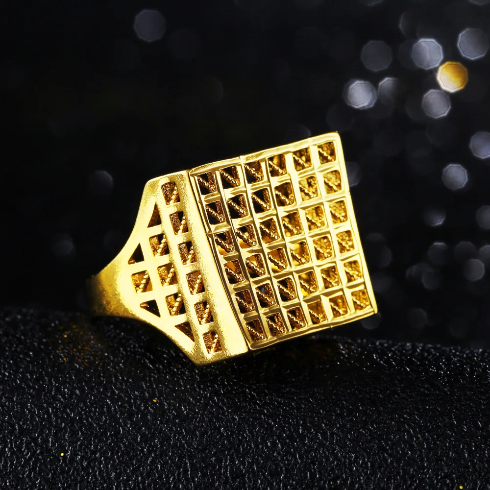 Gold color copper Wedding Rings Grid Design Couple Ring For Women/Men Wholesale | Украшения и аксессуары