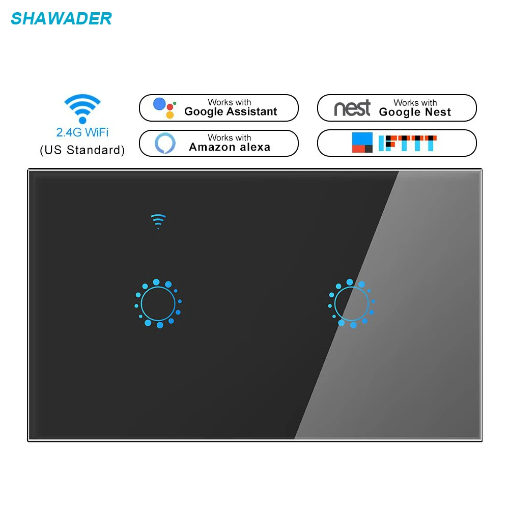 

Smart WiFi Light Switch In-Wall Wireless Switch Remote Timer Function work with Alexa Echo Google Assistant 2 Switches in 1 Gang
