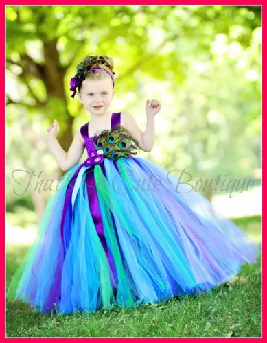 peacock color flower girl dresses