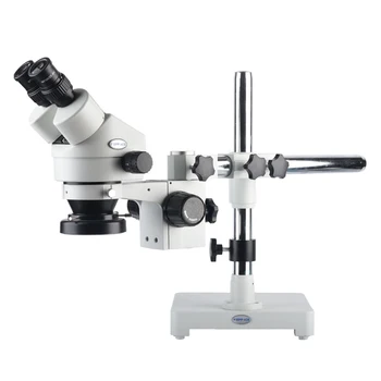 

7X-45X Magnification Stereo Zoom Inspection Dissecting Microscope Desktop Boom Stand Binocular Table Microscope 144 LED Light