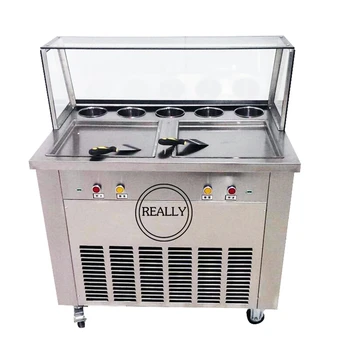 

double square pan with 5 tanks Fried yogurt ice cream roll machine