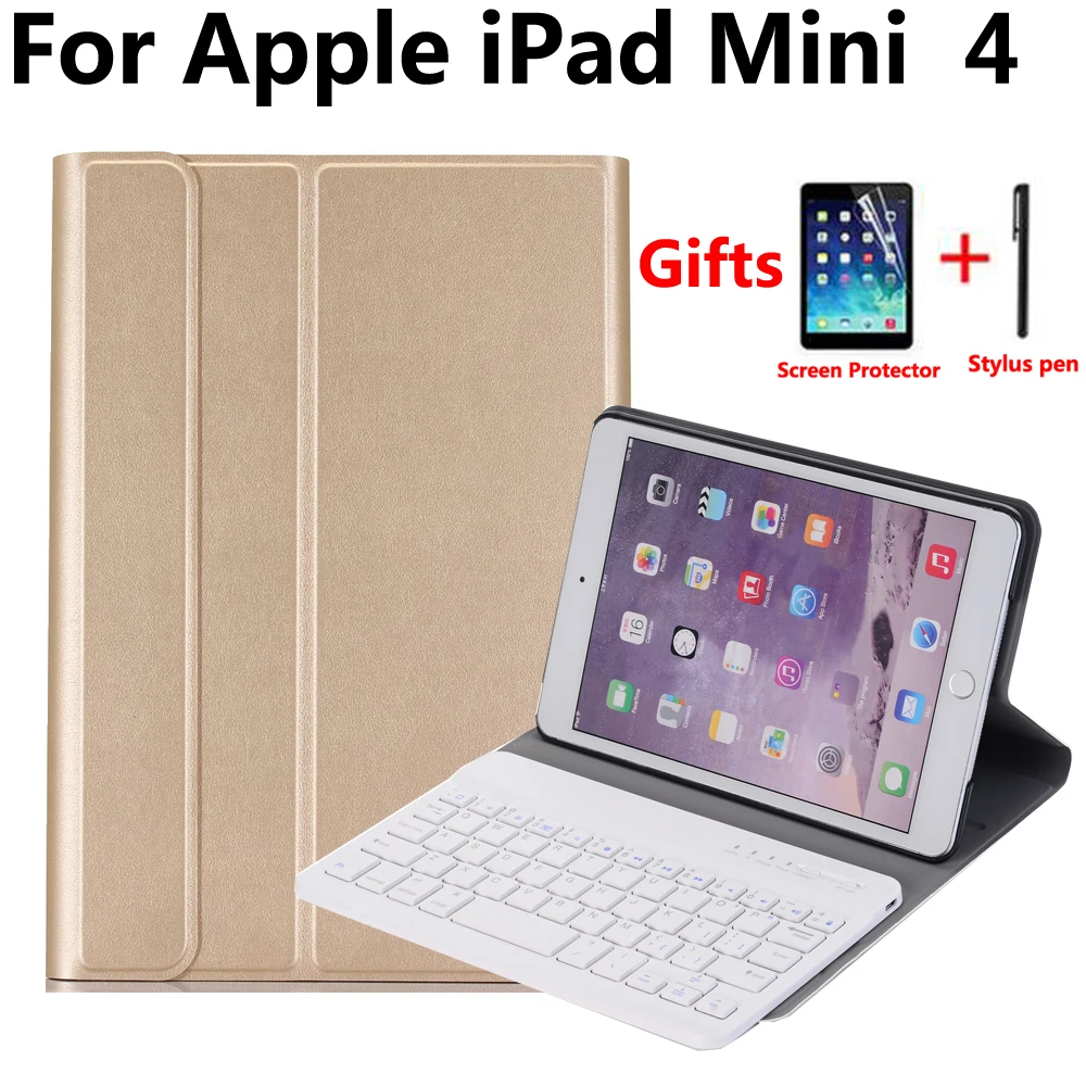 

Slim Book Pattern Detach Bluetooth Keyboard Cover Case for Apple iPad Mini 4 Mini4 7.9 A1538 A1550 with Screen Protector Film