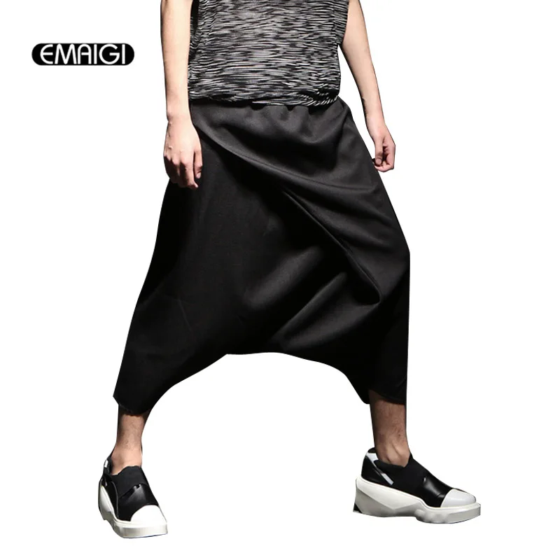 New Men Casual Pant Loose Hip-hop Down Crotch Harem Pants Dancing Trousers Male Wide Leg Cross Pants K954