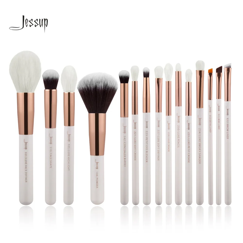 Jessup Brand Pearl White Rose Professional Makeup Brushes Set Make Up Brush Tools Kit Foundation Powder