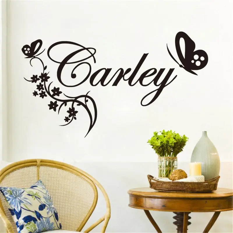 Butterylies flower Personalised Name Vinyl Wall Sticker Name Custom