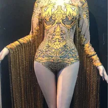 4 цвета кисточкой рукава Стразы боди с принтом день рождения, празднование наряд женский для пения, танцев бар боди для ночных клубов